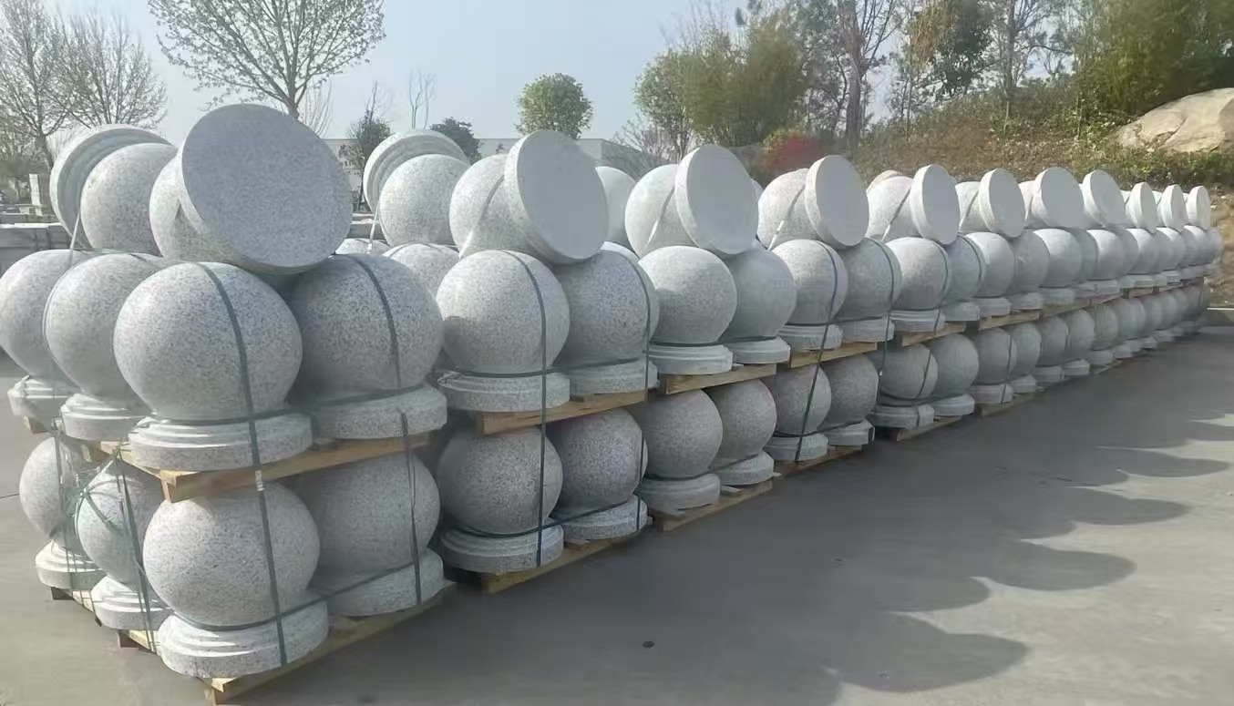 咸阳 白麻花岗岩石材圆球，石球，挡车球，隔离球，景观石球，风水球等