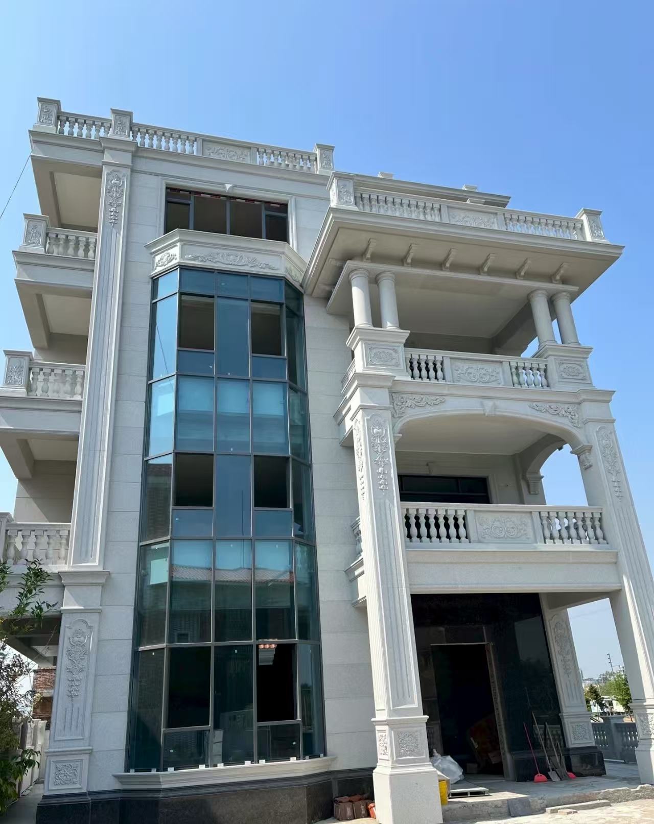 咸阳 白麻花岗岩别墅外墙干挂效果展示