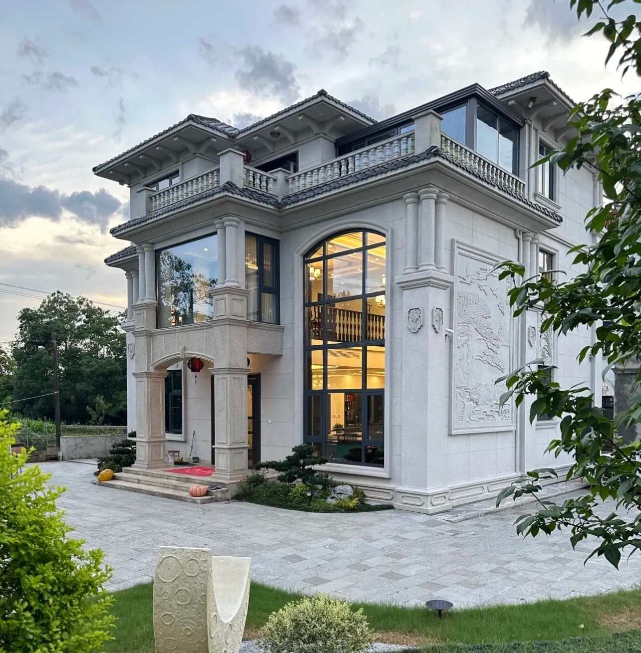 咸阳 白麻花岗岩私人别墅干挂石材豪华定制