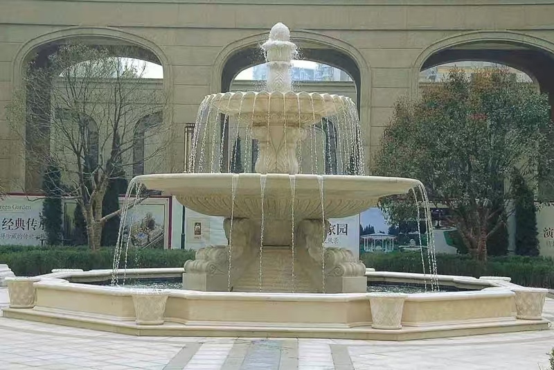 咸阳 黄金麻花岗岩异型加工——户外庭院石雕流水喷泉