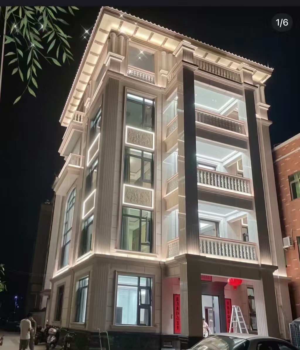 咸阳 芝麻白花岗岩别墅外墙夜间效果