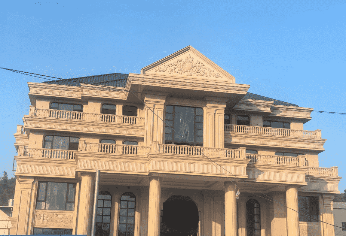 咸阳黄金麻别墅外墙干挂石材效果示例