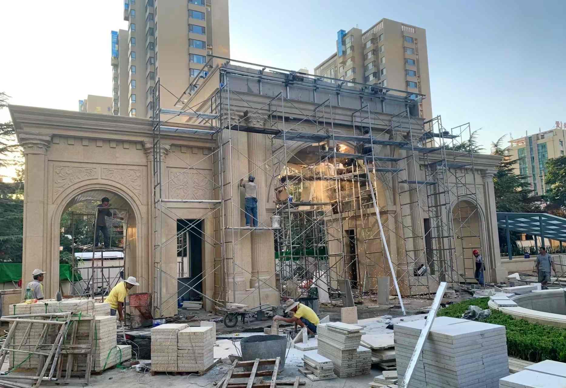 咸阳 黄金麻荔枝面花岗岩小区门楼外墙干挂